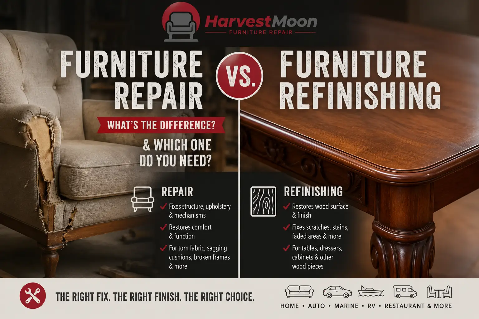 Furniture Repair vs. Furniture Refinishing: What’s the Difference & Which One Do You Need?