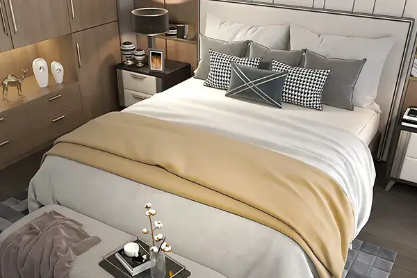 Elegant Bedroom Featuring Neatly Made Bed and Cushions, Furniture Upholstery Edmonton
